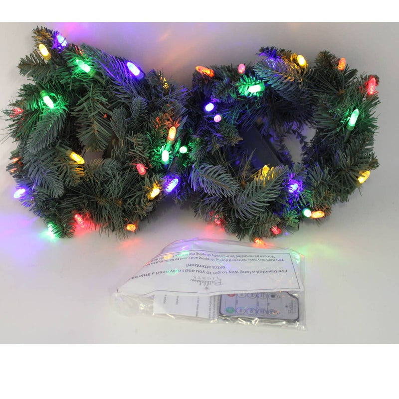 Bethlehem Lights Set of 2 - 12" Overlit Wreaths w/ Color Flip LEDs-Blue Spruce