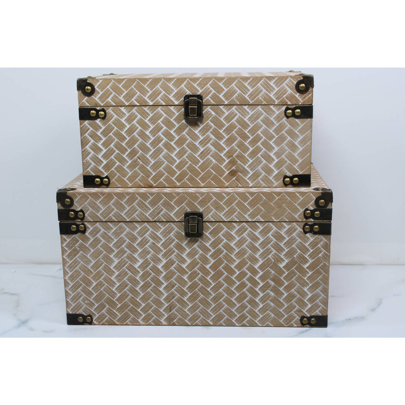 Set of 2 Nested Woven Design Storage Boxes by Valerie- Tan