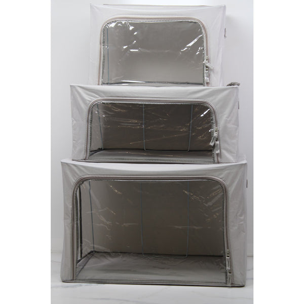 Periea S/3 Collapsible Small, Medium and Large Storage Boxes- Grey