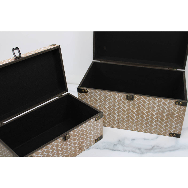 Set of 2 Nested Woven Design Storage Boxes by Valerie- Tan