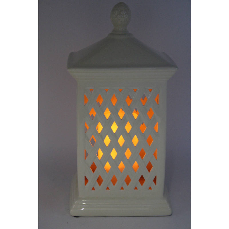 Indoor/Outdoor Flickering Flame Ceramic Lantern by Valerie- Ivory