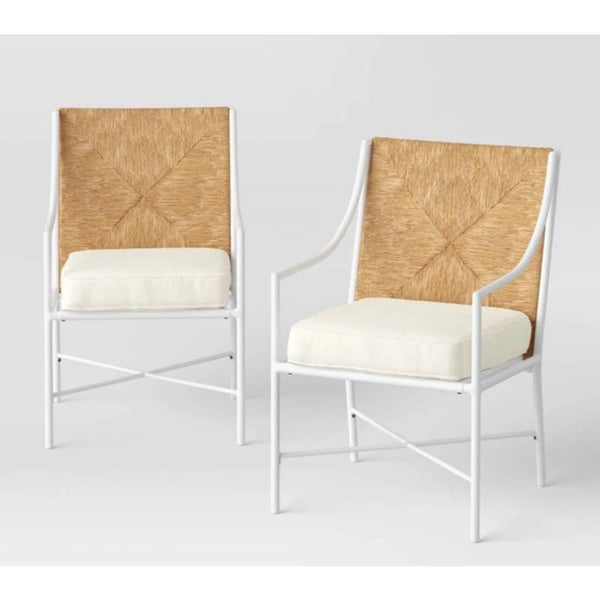 Stanton 2pk Rush Weave Patio Dining Chairs - White/Natural - Threshold
