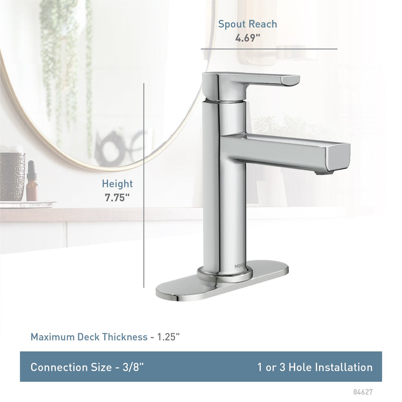 Moen Rinza Chrome 1-Handle Single Hole Watersense High-Arc Bathroom Sink Faucet with Drain with Deck Plate