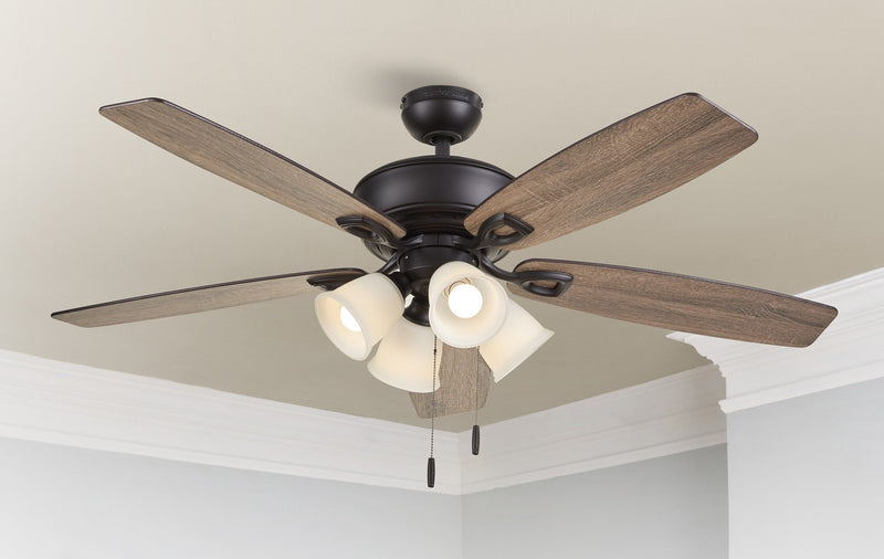 Harbor Breeze Notus 52-In Bronze LED Indoor Downrod or Flush Mount Ceiling Fan with Light (5-Blade)
