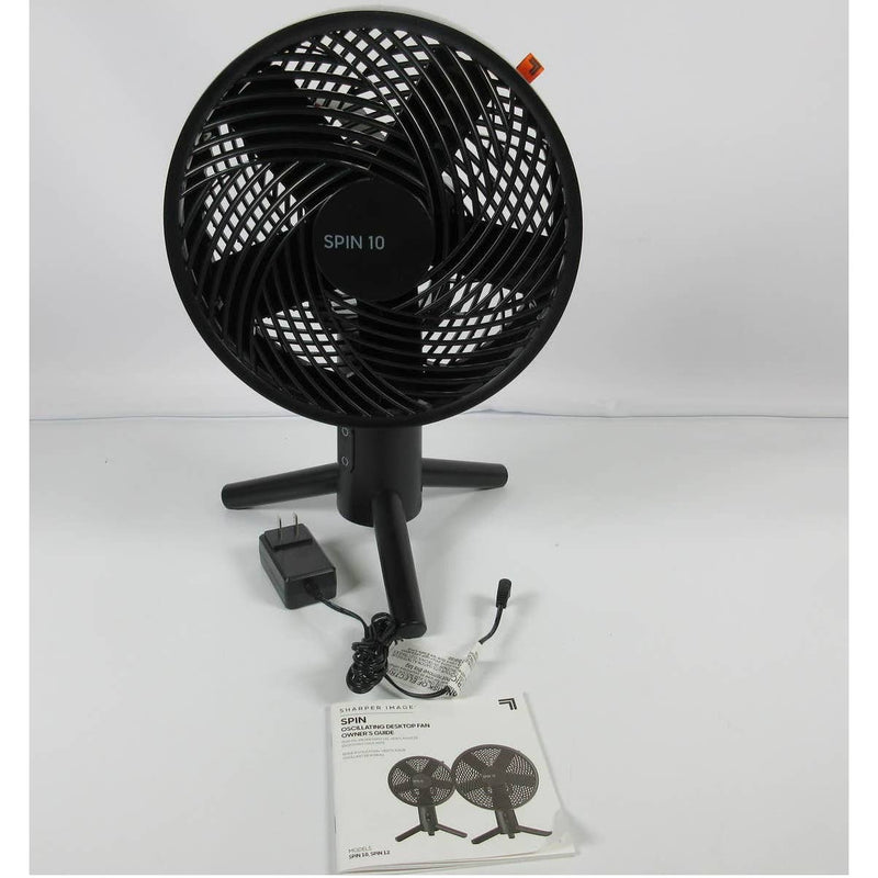 Sharper Image SPIN 10 Oscillating Desktop Fan, 3 Speed Settings, Small, Black